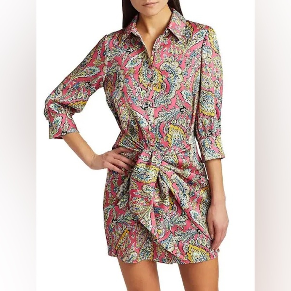 CINQ A SEPT Gaby Paisley-Print Draped Tie-Front Dress